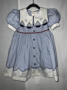 b.t. kids Girl's NWT Blue Stripe Boat Anchor  Embroidered Puff Sleeve Size 3 3T - Picture 1 of 8