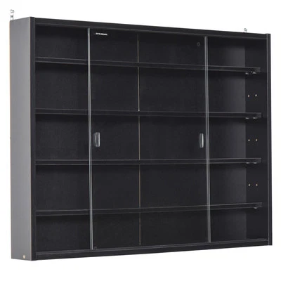Glass Door 5-Tier Display Shelf Unit - Adjustable Wall Mount Cabinet - Black - Image 1 of 4
