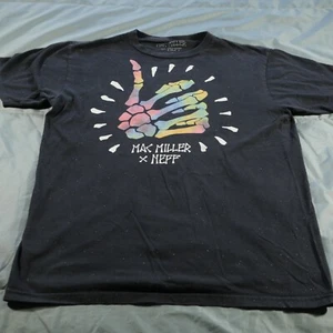 Mac Miller Shirt Mens Large Black Neff Thumbs Up Skeleton Tie Dye Outdoors Flaw - Picture 1 of 9