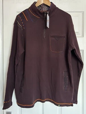 JOE BROWNS Mens Plum Coloured Aztec Detail Sweat Jumper 1/4 Zip Size L NEW + TAG - Image 1 of 4