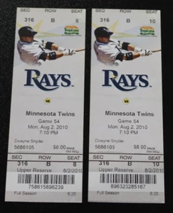 Tampa Bay Rays | 2. August 2010 | Jeremy Hellickson Debüt Ticket - Bild 1 von 1