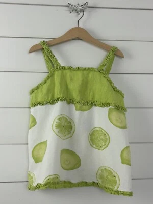 Top de lino sin mangas con estampado de lima verde blanco talla 8 TRISH SCULLY para niñas Foto 1 de 4