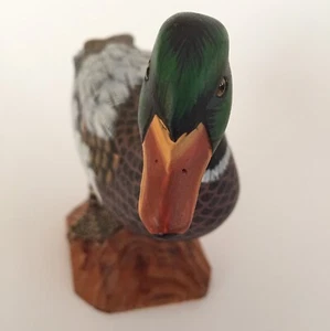 Statuina anatra in legno Mallard 4 pollici supporto statuina in legno dipinto a mano intagliato piccolo vintage - Foto 1 di 9