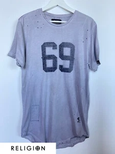 RELIGION vintage grey distressed 69 cotton tshirt Large rock n roll grunge - Picture 1 of 7