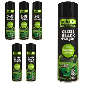 AutoTek Car & Home Gloss Black Multi-Purpose Aerosol Spray Paint 500ml x6 - Picture 1 of 9