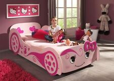 Kids Girls Pink Princess Love Car Bed Frame - Single - 3ft With Mattress