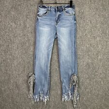 Do + Be Jeans Womens Medium Blue Denim Twisted Hem Gingham Laced Straight 27x27