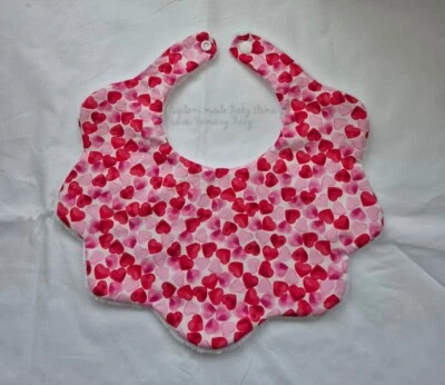 Baby Scallop Bib Heart Fabric Towelling Back  - Image 1 of 4