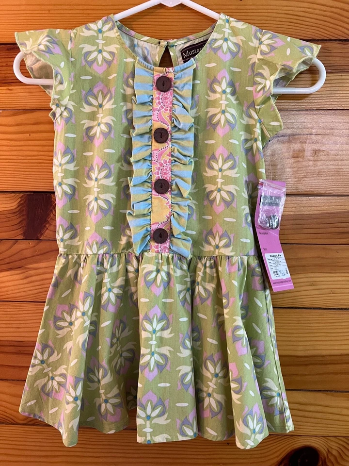 NUEVO CON ETIQUETAS Mostaza Pie Evie Peplum Top Dulce Guisante Niñas Camisa con Volantes Talla 7 Foto 1 de 3