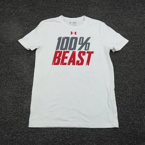 Under Armour Shirt Youth Medium White 100% Beast Short Sleeve Running Boys - Picture 1 of 8