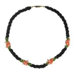 Necklace Coral Chip Bead Glass Beaded 18 Inches Vintage Multi Strand WEAR - Picture 1 of 11