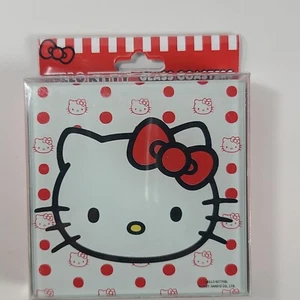 Brand New Sanrio Set of 4 Glass 4"x4"x1/4" Hello Kitty Coasters - 4 Nice Designs - Picture 1 of 13