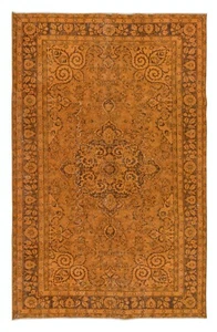 5.7x9 Ft Hand-Made Central Anatolian Area Rug in Orange, Modern Wool Carpet - Picture 1 of 5