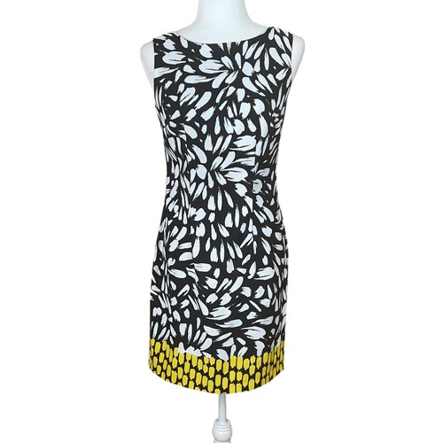 Abito tubino smanicato Alyx taglia 4 nero bianco astratto bordo giallo elasticizzato