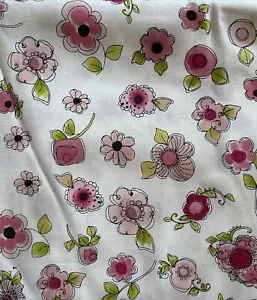 Loralie Harris Flower Fabric White Pink Parlor Posies Cotton Quilt Love Look BTY - Picture 1 of 2