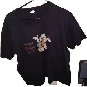 Fred Flintstone "Yabba Dabba Doo!" Black T-Shirt Women's XL 100% Cotton - Picture 1 of 2