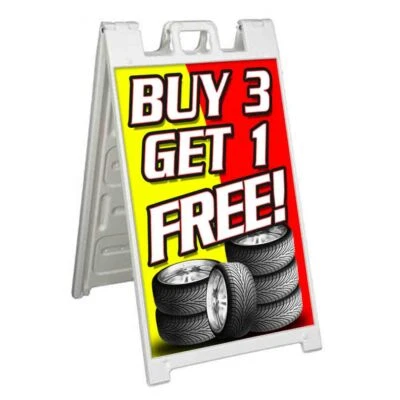 Compre 3 y obtenga 1 gratis neumáticos Signicade 24x36 A marco acera letrero doble cara Foto 1 de 4