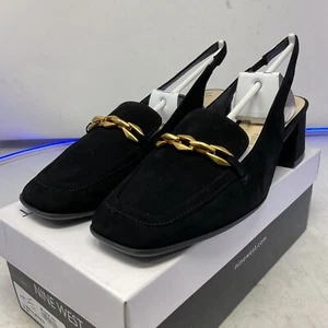 Nine West Mella 9x9 Suede Slingback Loafer Heels Black Women's 8 M - Picture 1 of 10