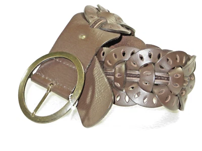 OLD NAVY Rare beauty! Women's  linked leather belt brown S/32"  2 3/4" w $60 - Image 1 of 4