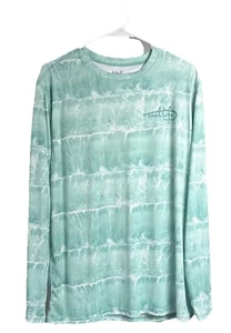 Reel Life Shirt L Men's Long Sleeve Cyan Blue All Over Wave Print Polyester - Picture 1 of 4