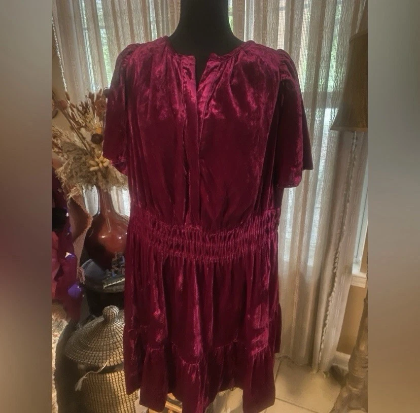 Anthropologie Deep Red Velvet DressAnthropologie Size: 1X - Image 1 of 4
