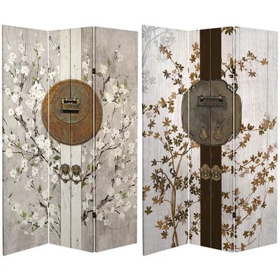 6 ft. Tall Double Sided Asian Lock Canvas Room Divider - Image 1 of 4