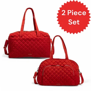 Vera Bradley Travel Duffel Bag Cardinal Red Quilted Carry On Luggage 2 Piece Set - Picture 1 of 11
