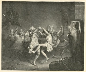 Tam O Shanter and the Witches dancing, 1892 vintage B&W art print - Picture 1 of 4
