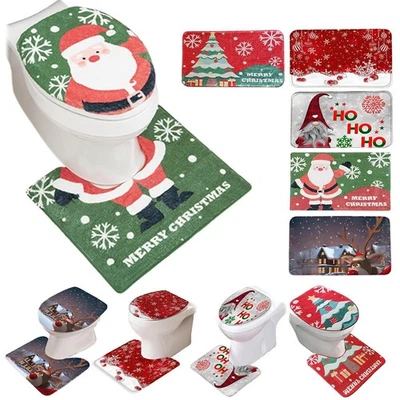 Juego de 3 fundas de asiento de inodoro de baño de Navidad absorbentes en forma de U, alfombrillas antideslizantes Foto 1 de 4