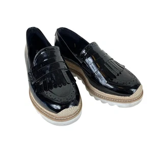 Alpargata Oxford de charol sintético negro tórrido zapatos gruesos sin cordones talla 9WW - Imagen 1 de 7