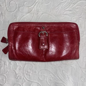 Vintage TANO Geldbörse rot weiches Leder umlaufender Reißverschluss abgenutzt magnetisch schön - Bild 1 von 24