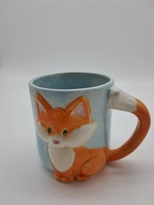 MAYCO FOX EMBOSSED CERAMIC COFFEE MUG 14oz CUP HAND PAINTED - Picture 1 of 4