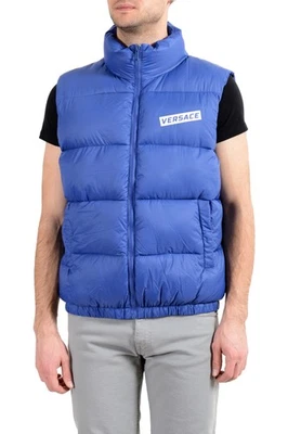 Versace Men's Blue Logo Full Zip Sleeveless Parka Vest sz S M L XL 2XL - Image 1 of 4