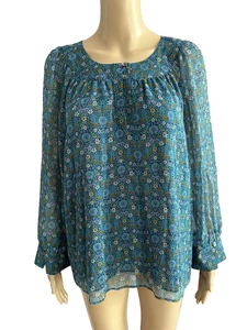 BRORA Blue Chiffon Silk Ditsy Floral Boho Blouse UK 14 US 10 FR 42 IT 46 Perfect - Picture 1 of 13