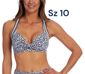 La Blanca Women's Apulia Mix Banded Bikini Top Indigo Polka Dot Push Up Bra Sz10 - Picture 1 of 11