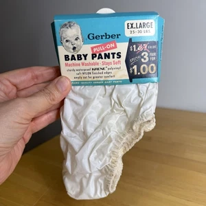 VTG GERBER Vinyl Plastic Pants Size EX large 25-30 lb PULL-ON White ONLY 1 Pair - Picture 1 of 16