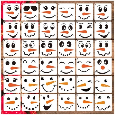 Christmas Snowmans Face Stencils 3 Inch Reusable Winter Ornament Drawing Temp... - Image 1 of 4