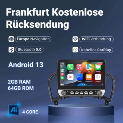 Für Nissan Juke 2010-2014 Carplay Android 13 Autoradio GPS Navi SWC Wifi BT 64G - Bild 1 von 4