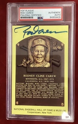Rod Carew Signed Gold HOF Plaque Postcard Yellow Twins Angels Autograph PSA/DNA - Image 1 of 3