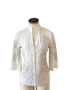 Obstinee by IKA Ivory Zippered High Collar Ribbon Jacket 8 - Picture 1 of 10