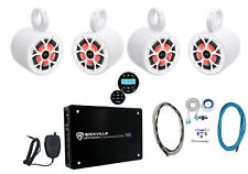 4) Rockville 6.5" 700w Marine Wakeboard LED Speakers+Receiver+Amplifier+Wire Kit
