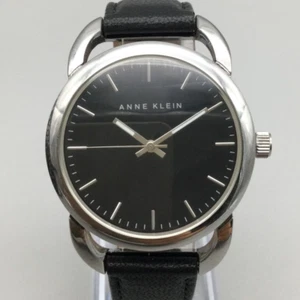 Anne Klein Watch Unisex 38mm Silver Tone Black Leather Band New Battery - Picture 1 of 17