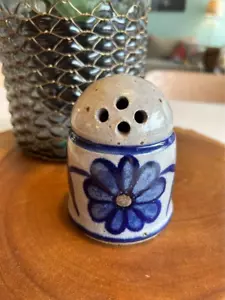 Vintage Artist Signed Pottery Handpainted Sugar Shaker Blue Flower - Picture 1 of 3