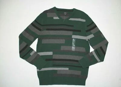 Nuevo Suéter Alfani Para Hombre Verde Denso Texturizado Rayas Cuello en V Foto 1 de 3