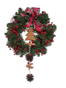Guirnalda Navidad Redondo De Abeto Sintético Verde Decoro Bayas Rojo Ø 45CM - Imagen 1 de 4