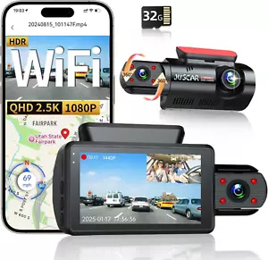 Wifi 2.5K Dash Cam Front and Inside, GPS Car Camera with Infrared Night Vision, - Picture 1 of 12