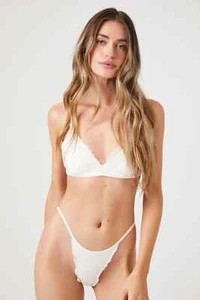 Forever 21 Seamless G-String Thong Panty Ribbed Knit Lettuce Edge Trim Rare - Picture 1 of 3