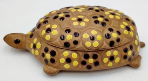 VTG Turtle Ceramic Trinket/Jewelry Dish w/Lid Groovy Hand Painted Sig. Peron - Picture 1 of 12