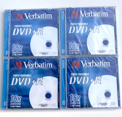 4 NEW Verbatim 16X Certified 4.7 GB/120 Min Photo Printable DVD+ Recordable - Image 1 of 4