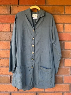 Abrigo chaqueta de artista vintage FLAX by Jeanne Engelhart para tareas de seda | azul | talla M Foto 1 de 4